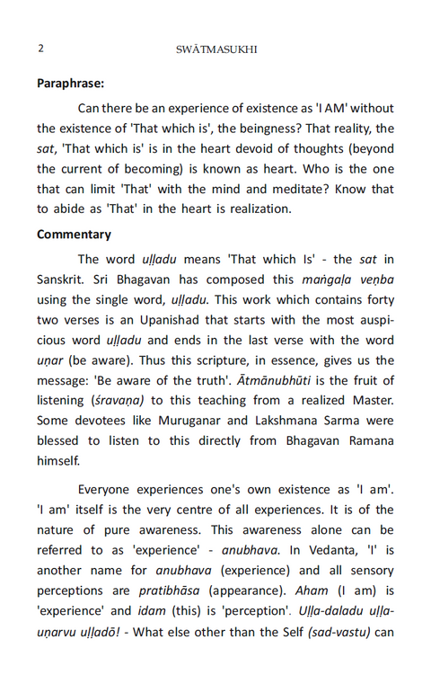 Swātmasukhi (Bliss of the Self) - A commentary on  Bhagavan Sri Ramana Maharshi's Uḷḷadu Nārpadu (Forty Verses on Reality)